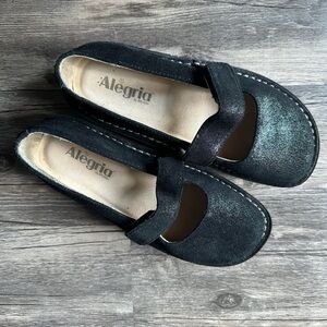 Alegria Mary Jane black suede shoe